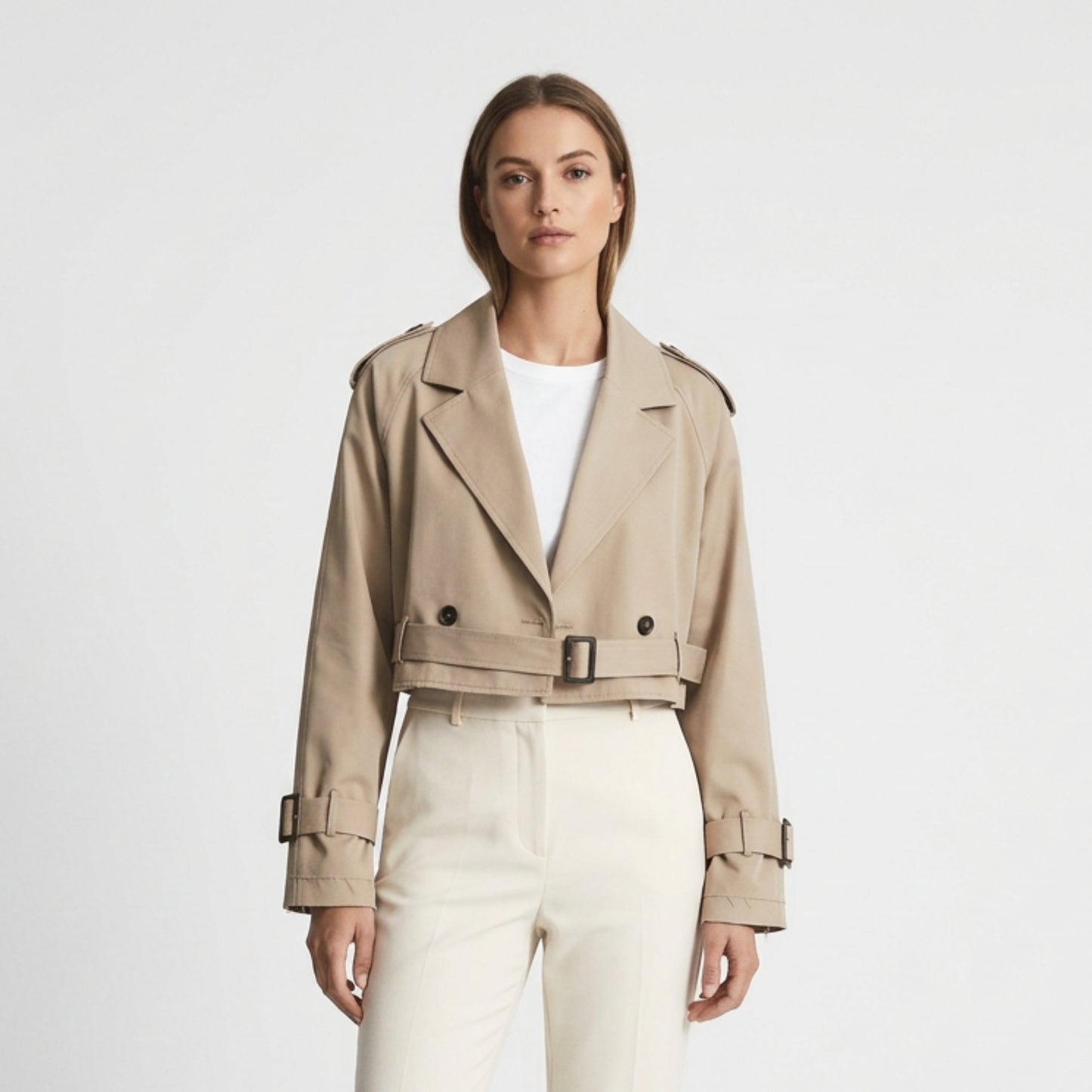 Cropped Trenchcoat Dam – Kort Jacka med Bälte – Elegant Vårjacka & Streetwear