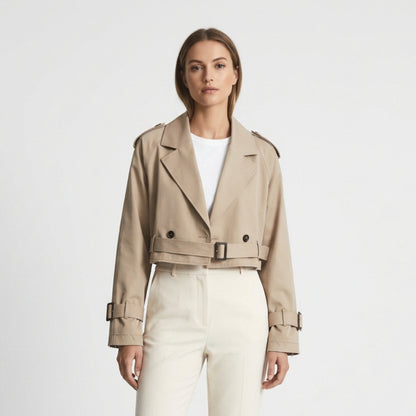Cropped Trenchcoat Dam – Kort Jacka med Bälte – Elegant Vårjacka & Streetwear