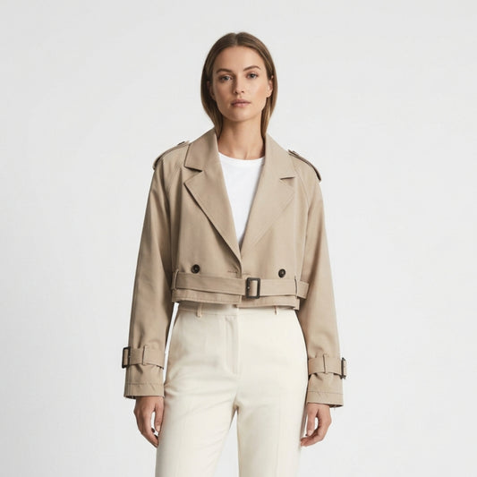 Cropped Trenchcoat Dam – Kort Jacka med Bälte – Elegant Vårjacka & Streetwear