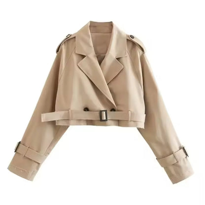 Cropped Trenchcoat Dam – Kort Jacka med Bälte – Elegant Vårjacka & Streetwear