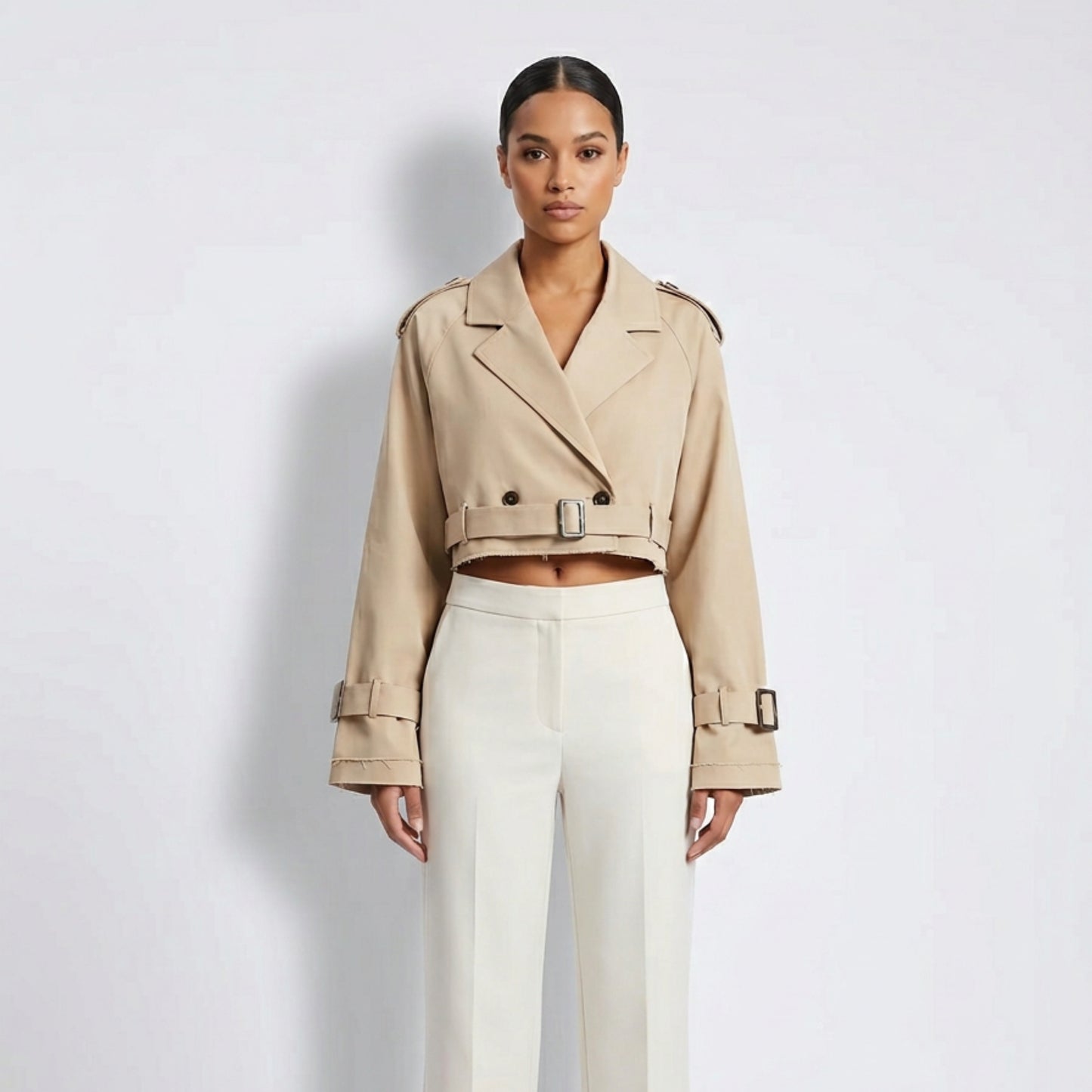 Cropped Trenchcoat Dam – Kort Jacka med Bälte – Elegant Vårjacka & Streetwear