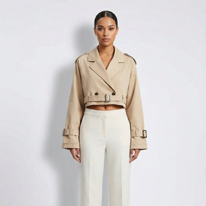 Cropped Trenchcoat Dam – Kort Jacka med Bälte – Elegant Vårjacka & Streetwear