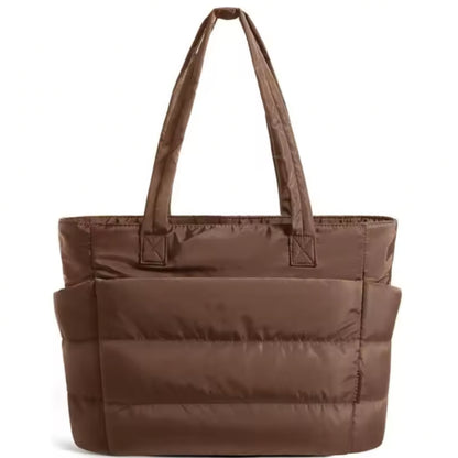 Nylon Tote Bag Dam – Stor Axelväska med Dragkedja – Rymlig Laptopväska för Jobb & Resa