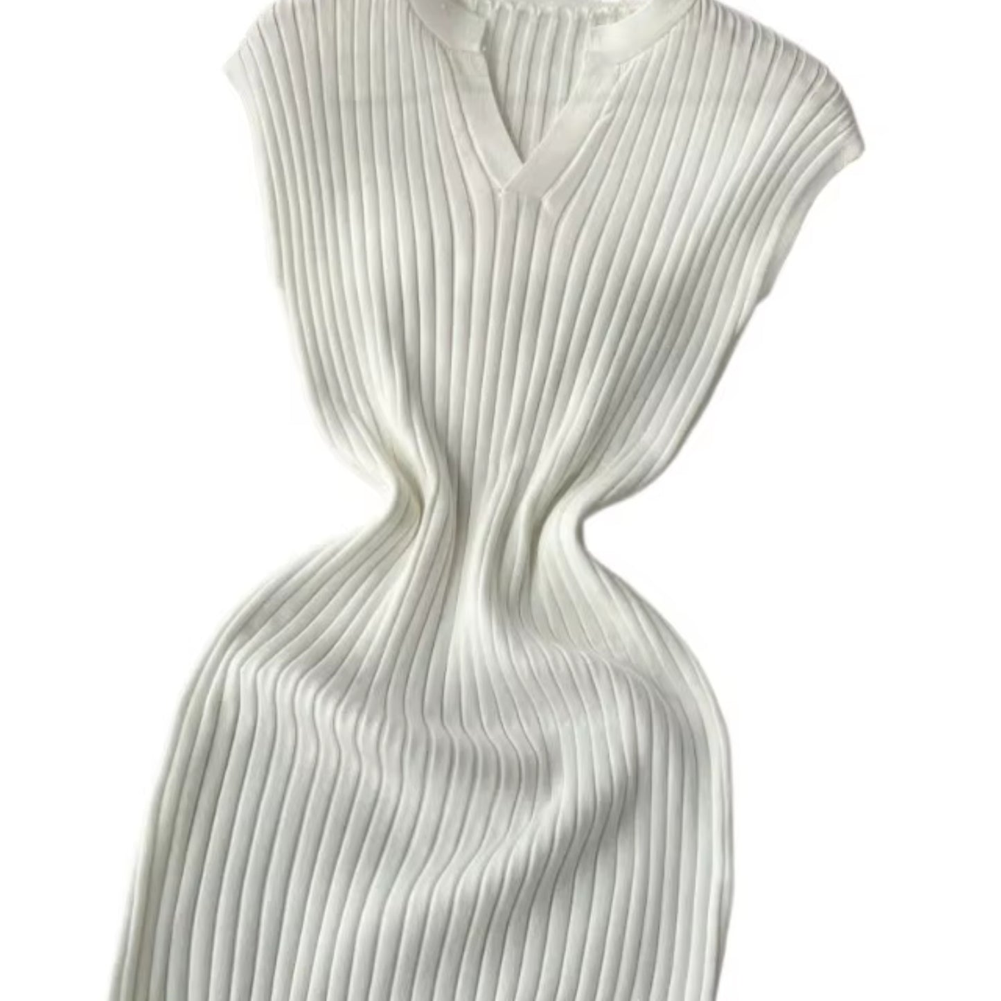 Ribbad Maxiklänning Dam – V-ringad Bodycon Klänning med Slits – Stretchig Sommarklänning
