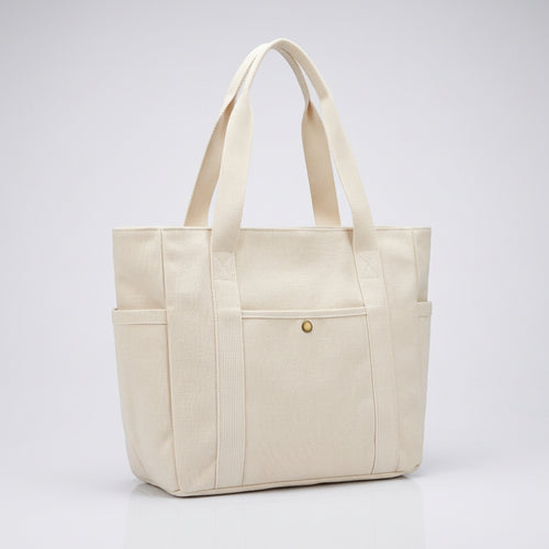 Canvas Tote Bag Dam – Stor Axelväska med Flera Fack – Rymlig Handväska för Vardag & Skola