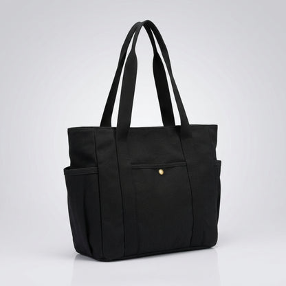 Canvas Tote Bag Dam – Stor Axelväska med Flera Fack – Rymlig Handväska för Vardag & Skola