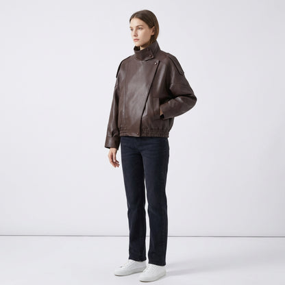 Oversized Läderjacka Dam – Svart/Brown Vintage Jacka – Casual Streetwear Jacka