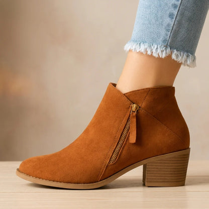 Eleganta Ankelboots för Dam – Bekväma Boots med Dragkedja och Blockklack