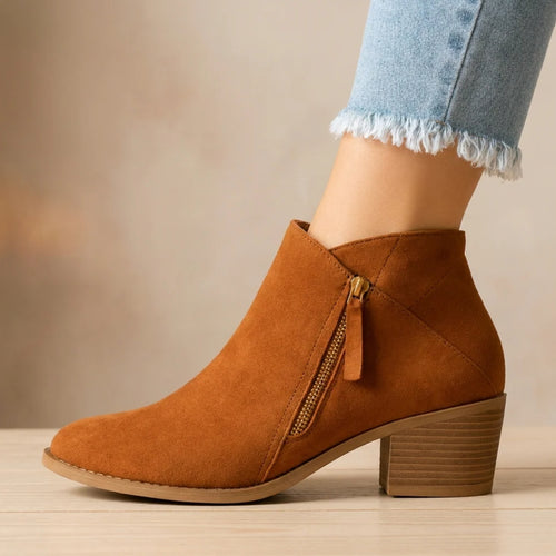 Eleganta Ankelboots för Dam – Bekväma Boots med Dragkedja och Blockklack