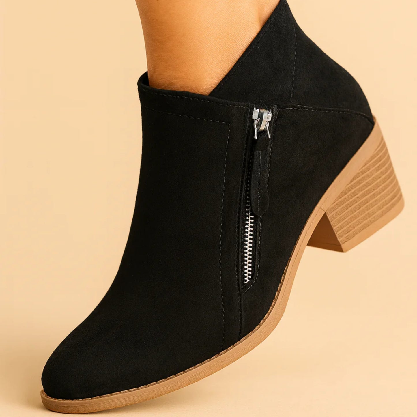 Eleganta Ankelboots för Dam – Bekväma Boots med Dragkedja och Blockklack