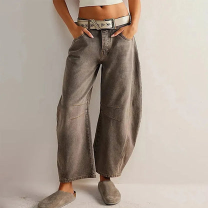 Vida Jeans för Dam – Avslappnade Denimbyxor med Hög Midja och Lös Passform