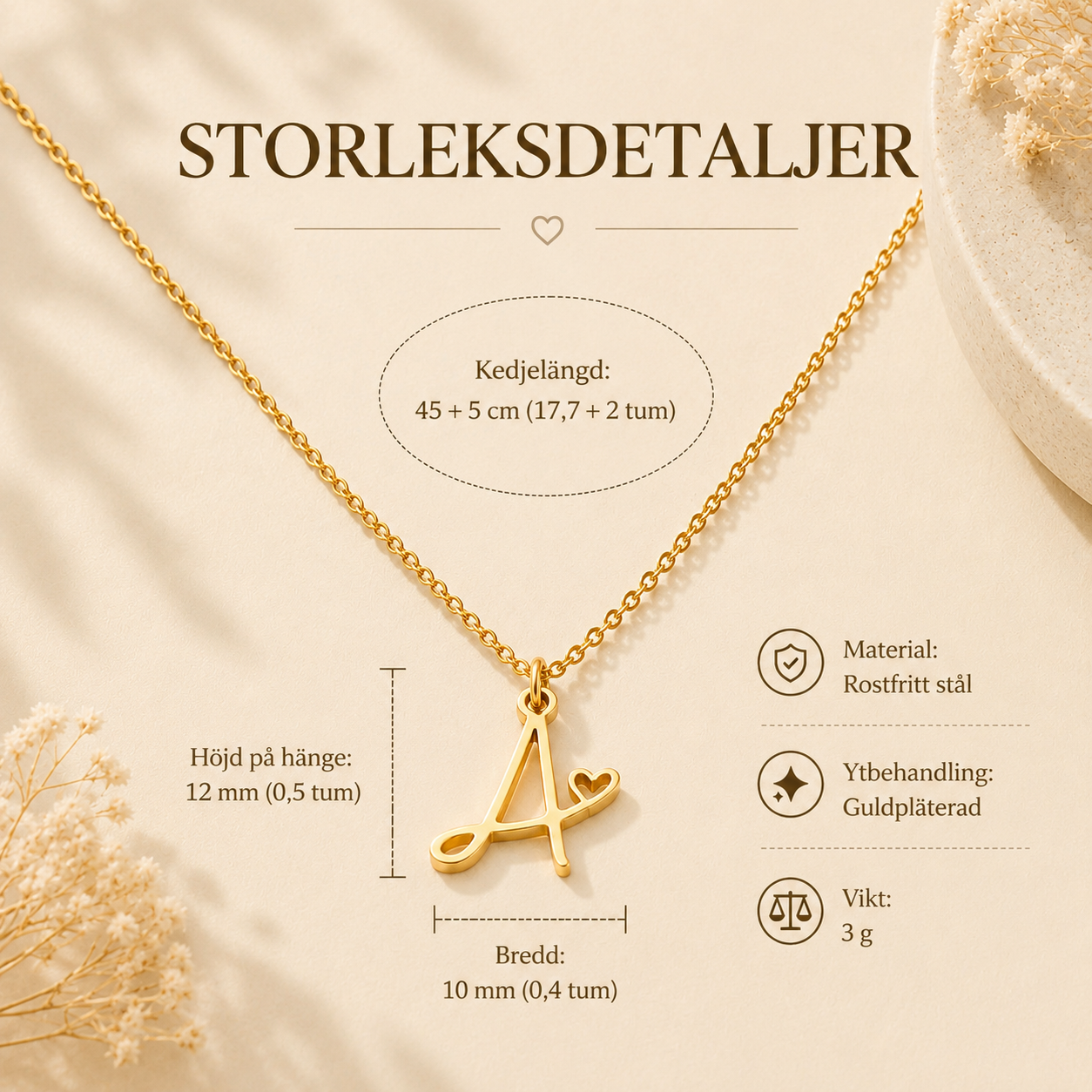 Guldpläterad Rostfri Stål Halsband med Bokstav | Elegant Hjärta Personligt Smycke Dam