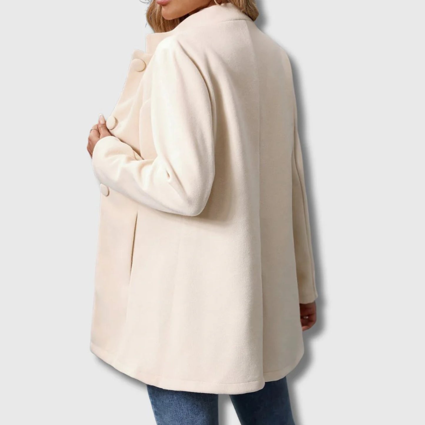 Elegant Midikappa Dam – Figursydd Kappa med Ståkrage & Knappar