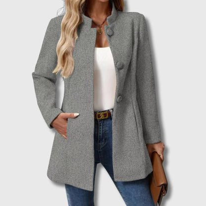 Elegant Midikappa Dam – Figursydd Kappa med Ståkrage & Knappar