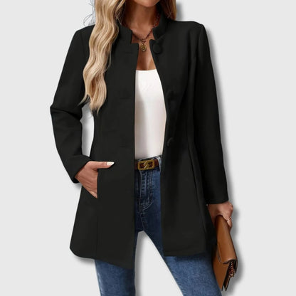 Elegant Midikappa Dam – Figursydd Kappa med Ståkrage & Knappar
