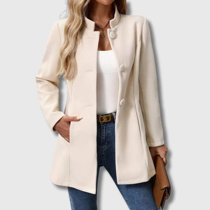 Elegant Midikappa Dam – Figursydd Kappa med Ståkrage & Knappar