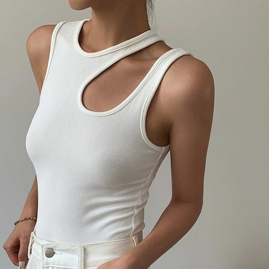 Dam Ribbad Topp | Elegant Asymmetrisk Utskärning i Modern Stil
