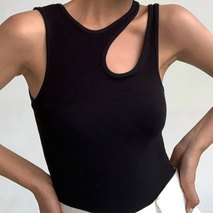 Dam Ribbad Topp | Elegant Asymmetrisk Utskärning i Modern Stil