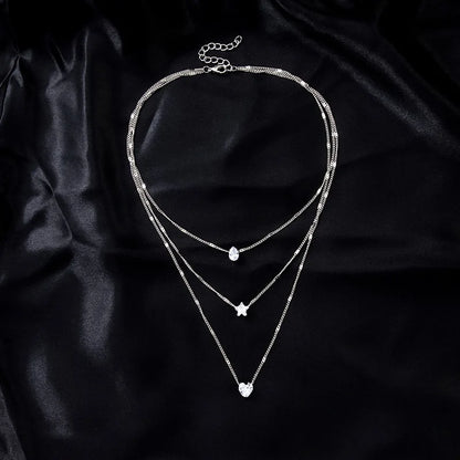 Elegant Flerlagers Kedja Halsband | Glittrande Zirkon Choker Smycke Dam