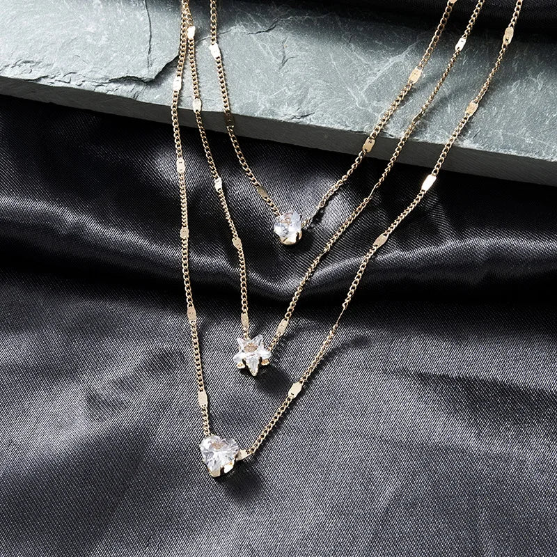 Elegant Flerlagers Kedja Halsband | Glittrande Zirkon Choker Smycke Dam