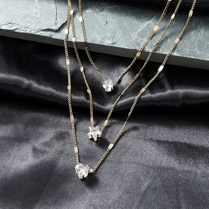 Elegant Flerlagers Kedja Halsband | Glittrande Zirkon Choker Smycke Dam