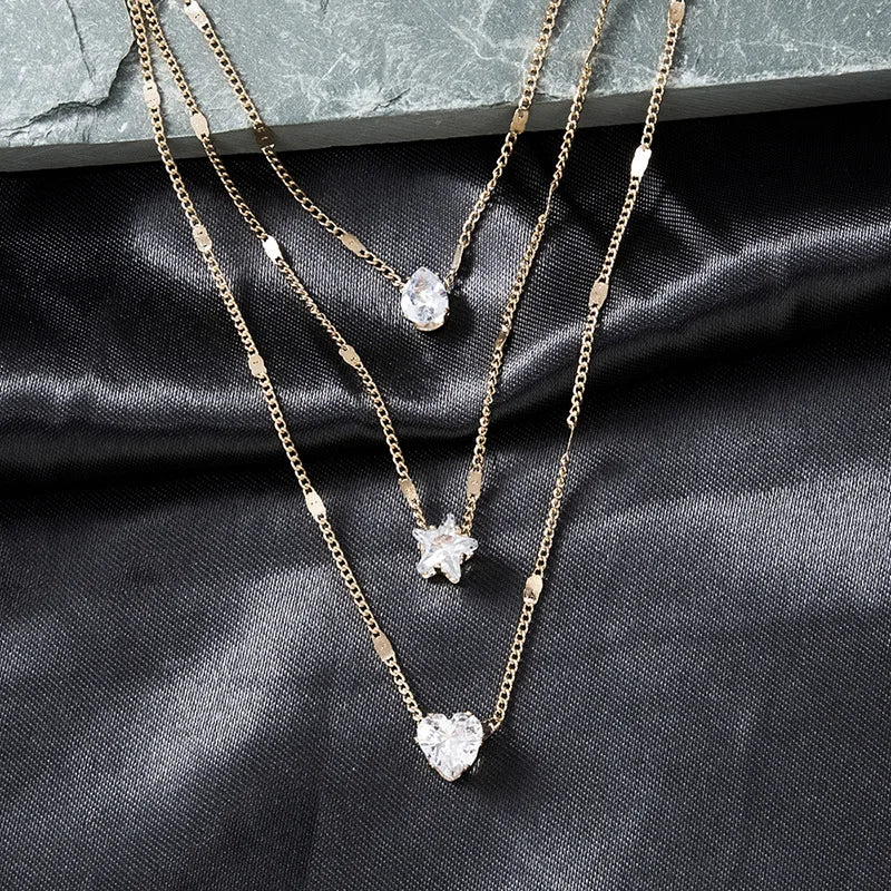 Elegant Flerlagers Kedja Halsband | Glittrande Zirkon Choker Smycke Dam