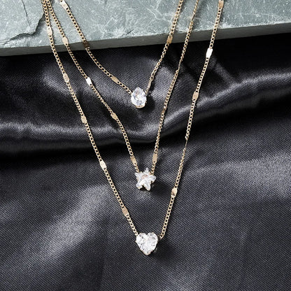 Elegant Flerlagers Kedja Halsband | Glittrande Zirkon Choker Smycke Dam