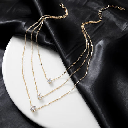 Elegant Flerlagers Kedja Halsband | Glittrande Zirkon Choker Smycke Dam