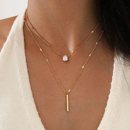Elegant Flerlagers Kedja Halsband | Glittrande Zirkon Choker Smycke Dam