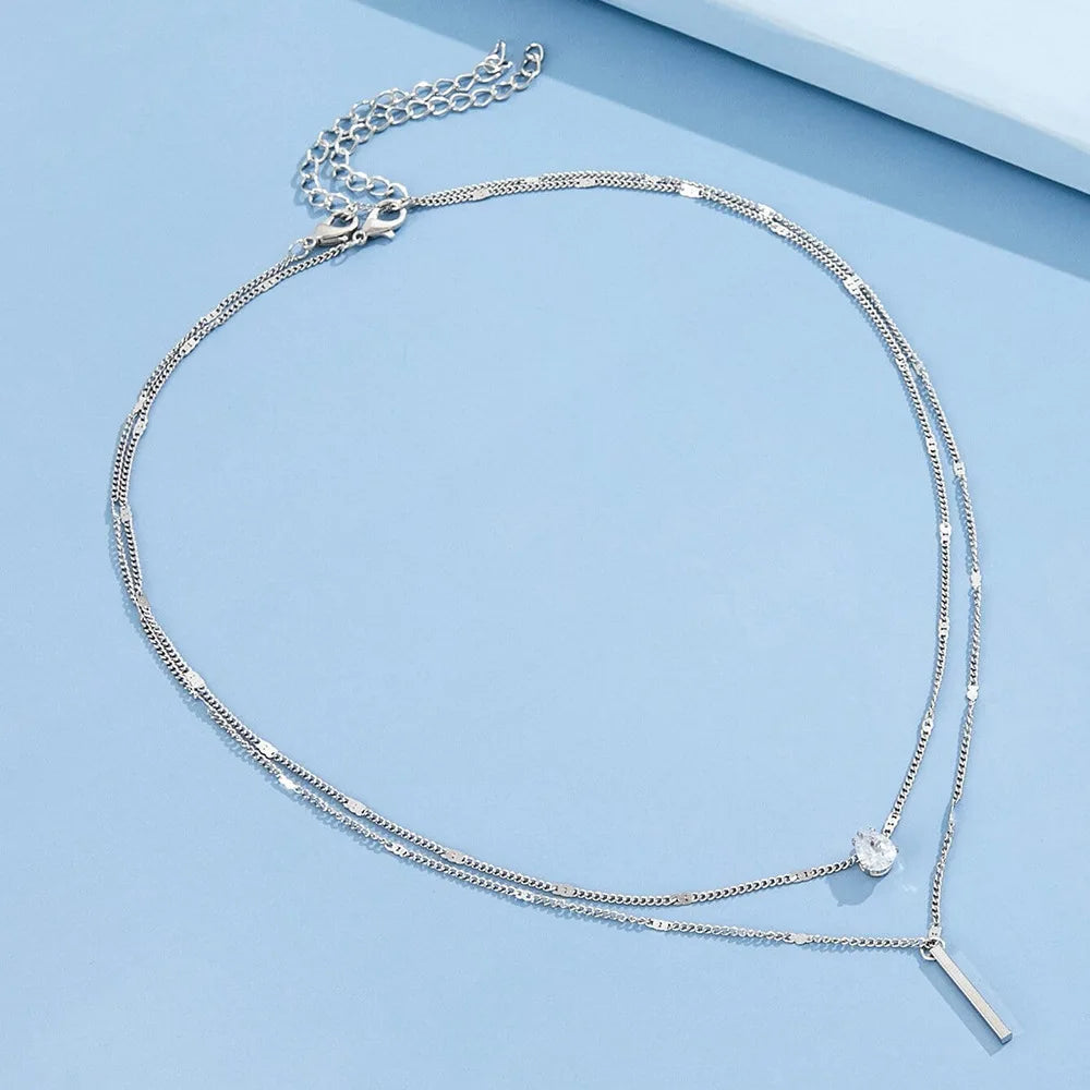 Elegant Flerlagers Kedja Halsband | Glittrande Zirkon Choker Smycke Dam