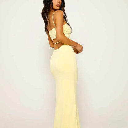 Damens Mjölksilke Maxiklänning | Elegant Rygglös Bodycon Sommarklänning