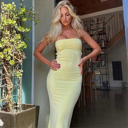 Damens Mjölksilke Maxiklänning | Elegant Rygglös Bodycon Sommarklänning