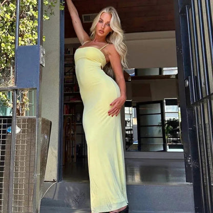 Damens Mjölksilke Maxiklänning | Elegant Rygglös Bodycon Sommarklänning