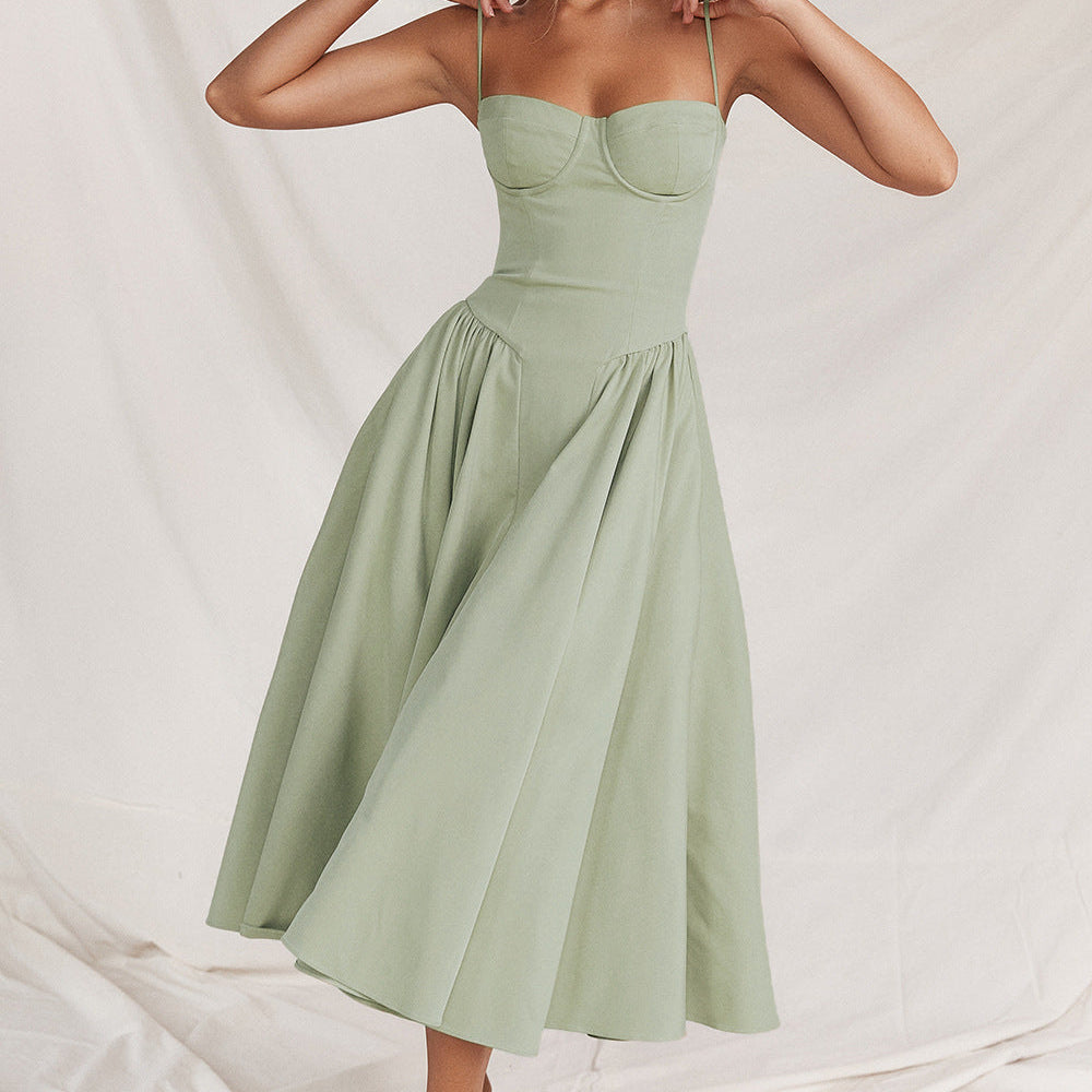 Damernas Elegant Bomull-Polyester Midiklänning | Smickrande Chic Design för Alla Tillfällen