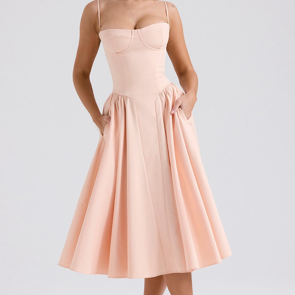 Damernas Elegant Bomull-Polyester Midiklänning | Smickrande Chic Design för Alla Tillfällen