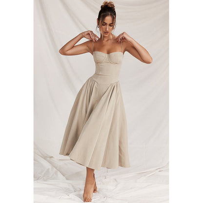 Damernas Elegant Bomull-Polyester Midiklänning | Smickrande Chic Design för Alla Tillfällen