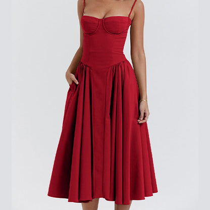 Damernas Elegant Bomull-Polyester Midiklänning | Smickrande Chic Design för Alla Tillfällen