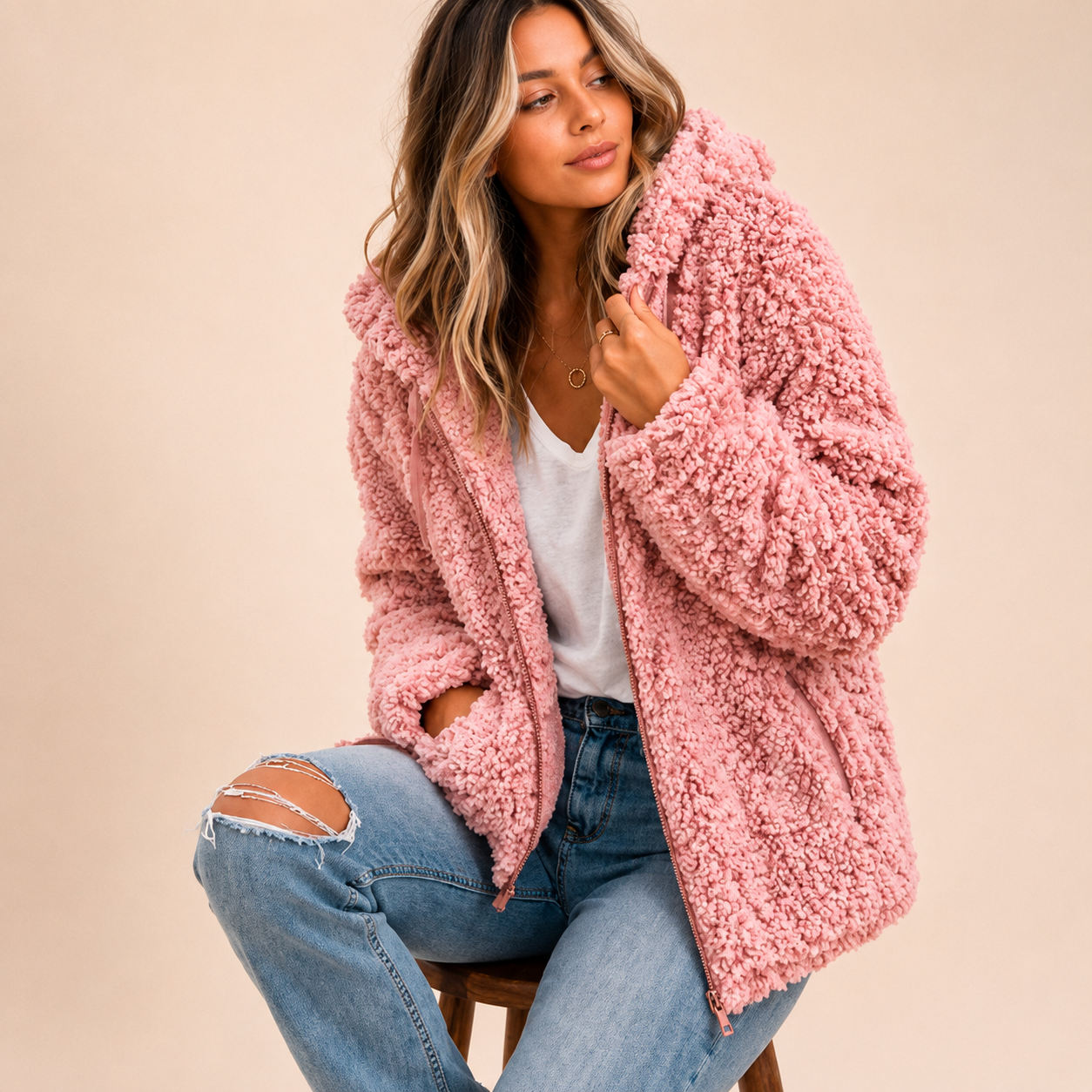 Damernas Elegant Tweed Sammetjacka Med Huva | Varm Höst-Vinter Jacka