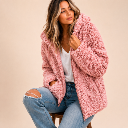 Damernas Elegant Tweed Sammetjacka Med Huva | Varm Höst-Vinter Jacka