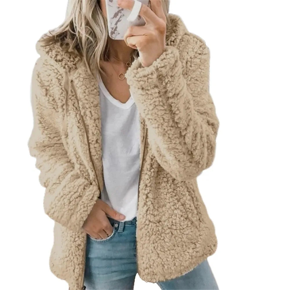 Damernas Elegant Tweed Sammetjacka Med Huva | Varm Höst-Vinter Jacka