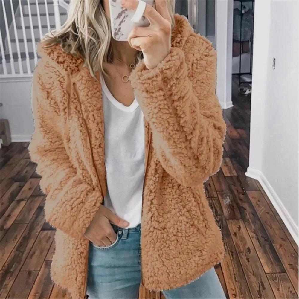 Damernas Elegant Tweed Sammetjacka Med Huva | Varm Höst-Vinter Jacka