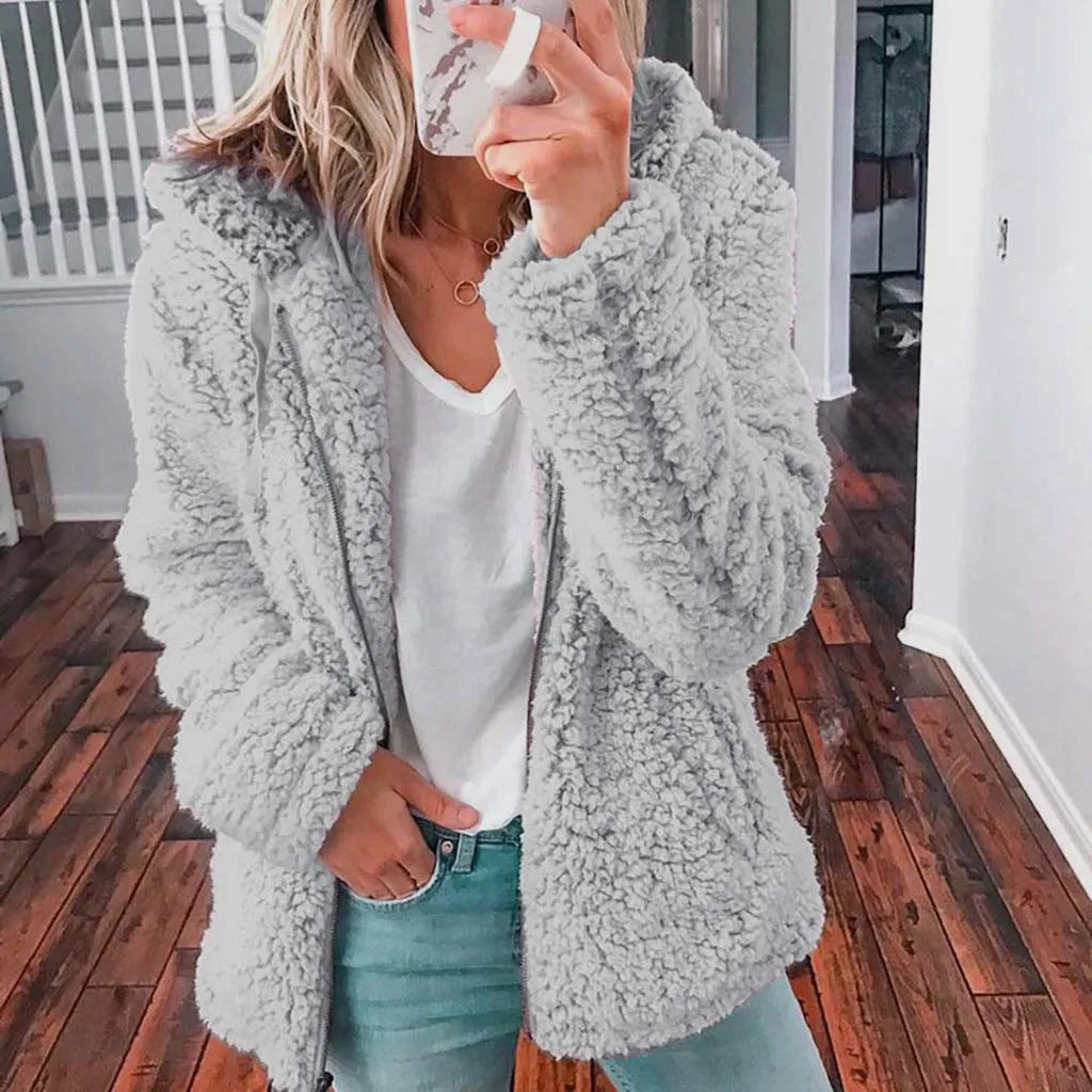 Damernas Elegant Tweed Sammetjacka Med Huva | Varm Höst-Vinter Jacka