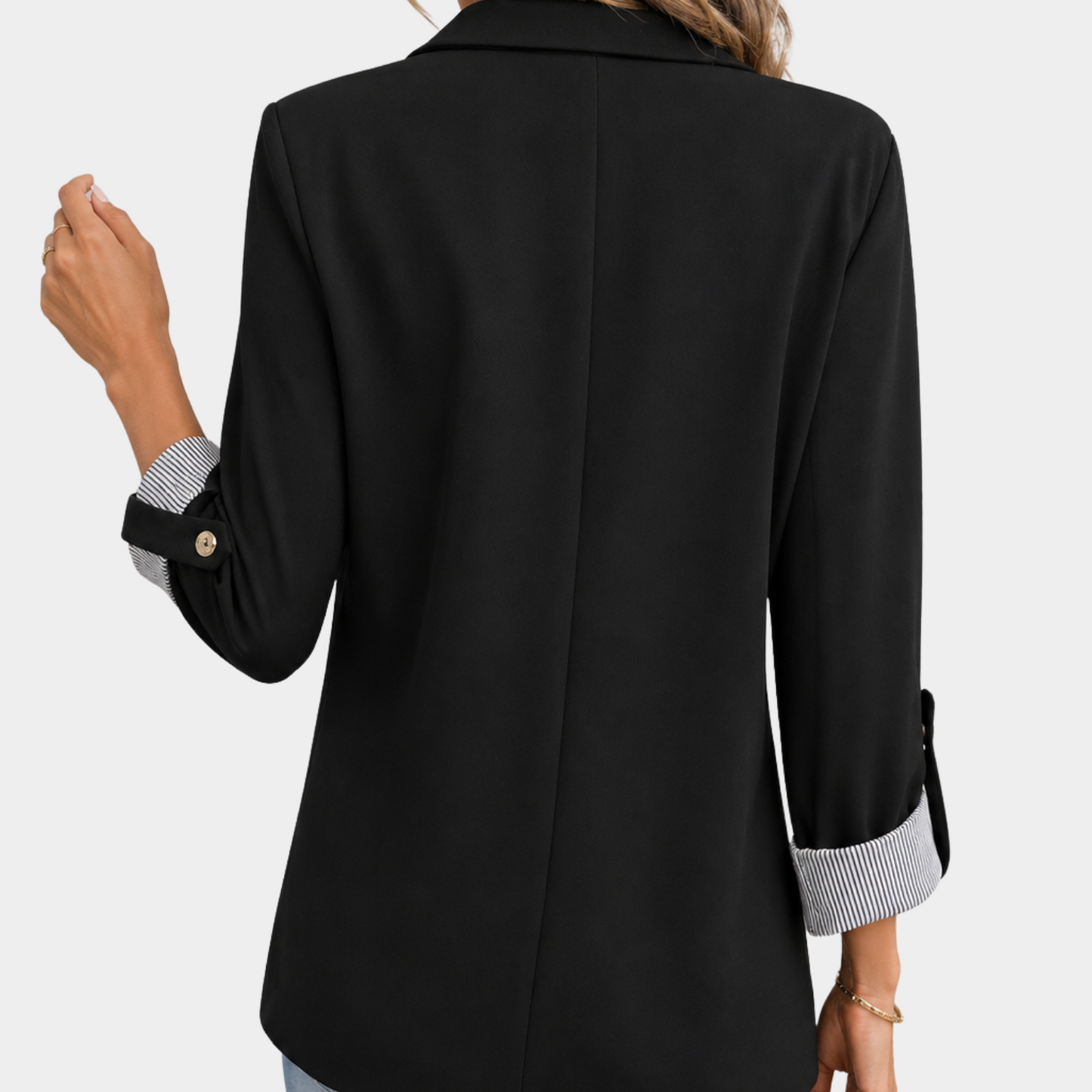 Elegant Kavaj Dam | Svart Slim Fit Blazer med Rullade Ärmar | Stilig Design för Vardag och Fest