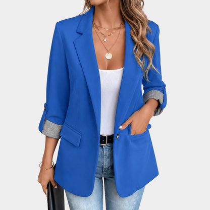 Elegant Kavaj Dam | Svart Slim Fit Blazer med Rullade Ärmar | Stilig Design för Vardag och Fest