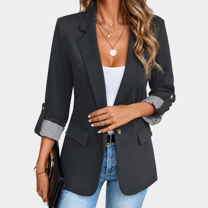 Elegant Kavaj Dam | Svart Slim Fit Blazer med Rullade Ärmar | Stilig Design för Vardag och Fest