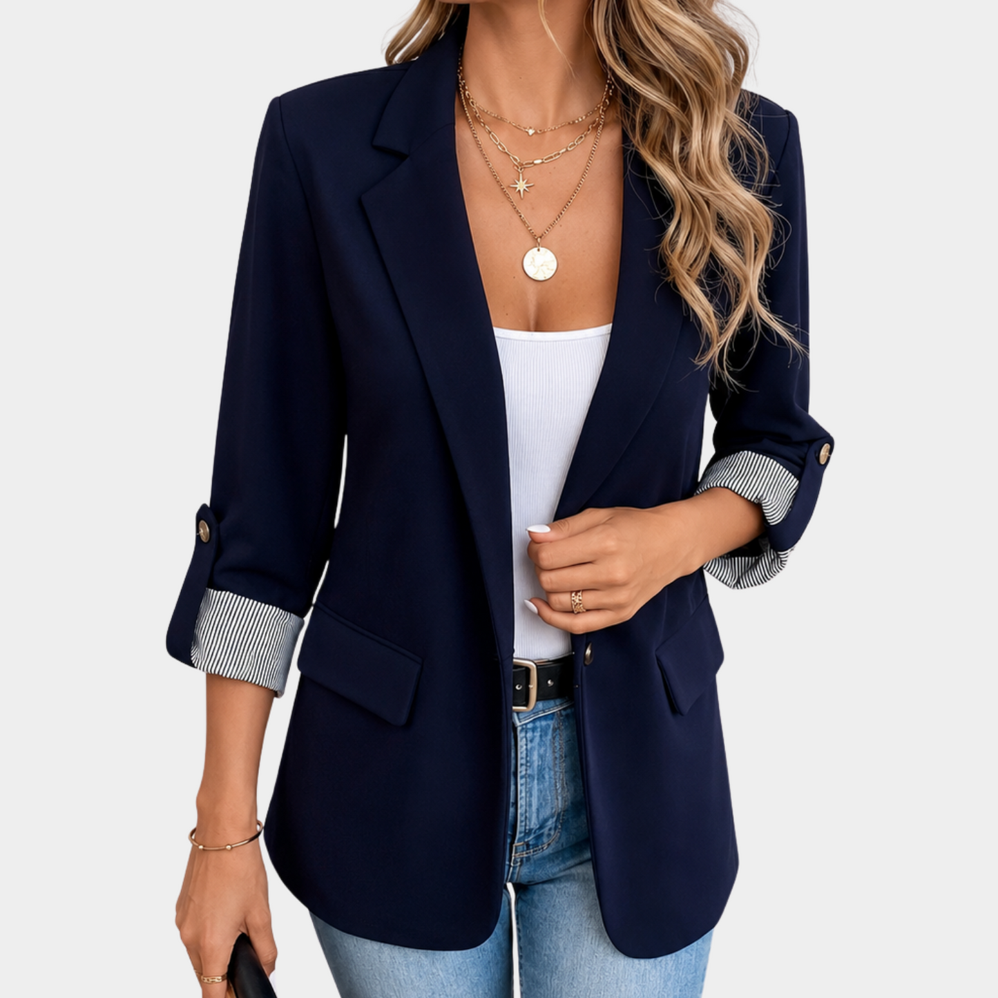 Elegant Kavaj Dam | Svart Slim Fit Blazer med Rullade Ärmar | Stilig Design för Vardag och Fest