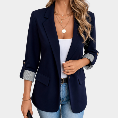 Elegant Kavaj Dam | Svart Slim Fit Blazer med Rullade Ärmar | Stilig Design för Vardag och Fest