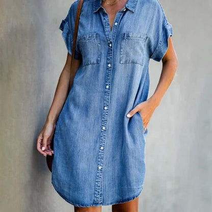 Kvinnors Denimklänning | Tidlös Bekväm Casual Klänning