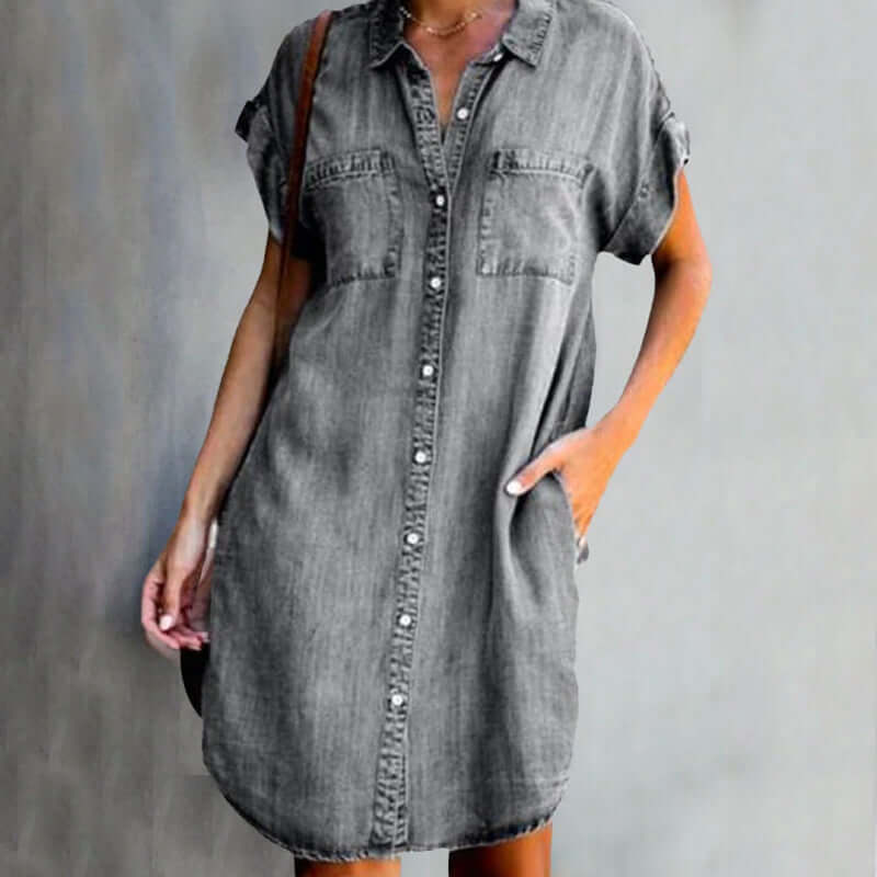Kvinnors Denimklänning | Tidlös Bekväm Casual Klänning
