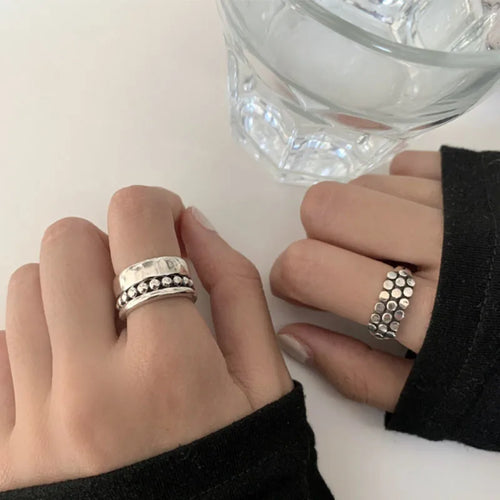 Eleganta 925 Sterling Silver Ringar | Geometrisk Multilager Rund Pärl Design Dam
